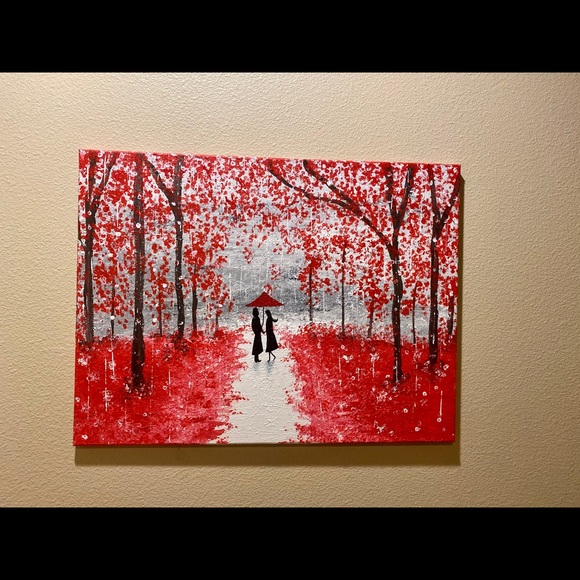 Custom walking in the rain painting